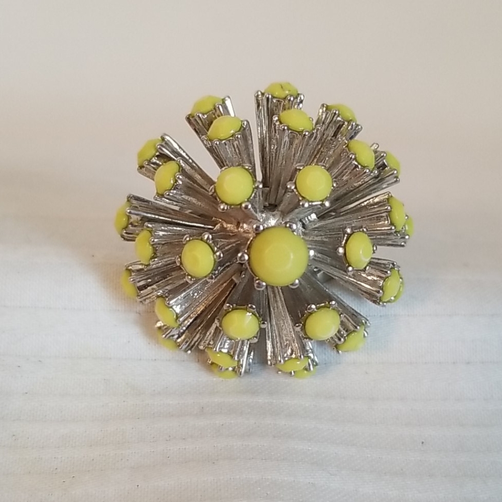Silver Yellow Cluster Flower Ring